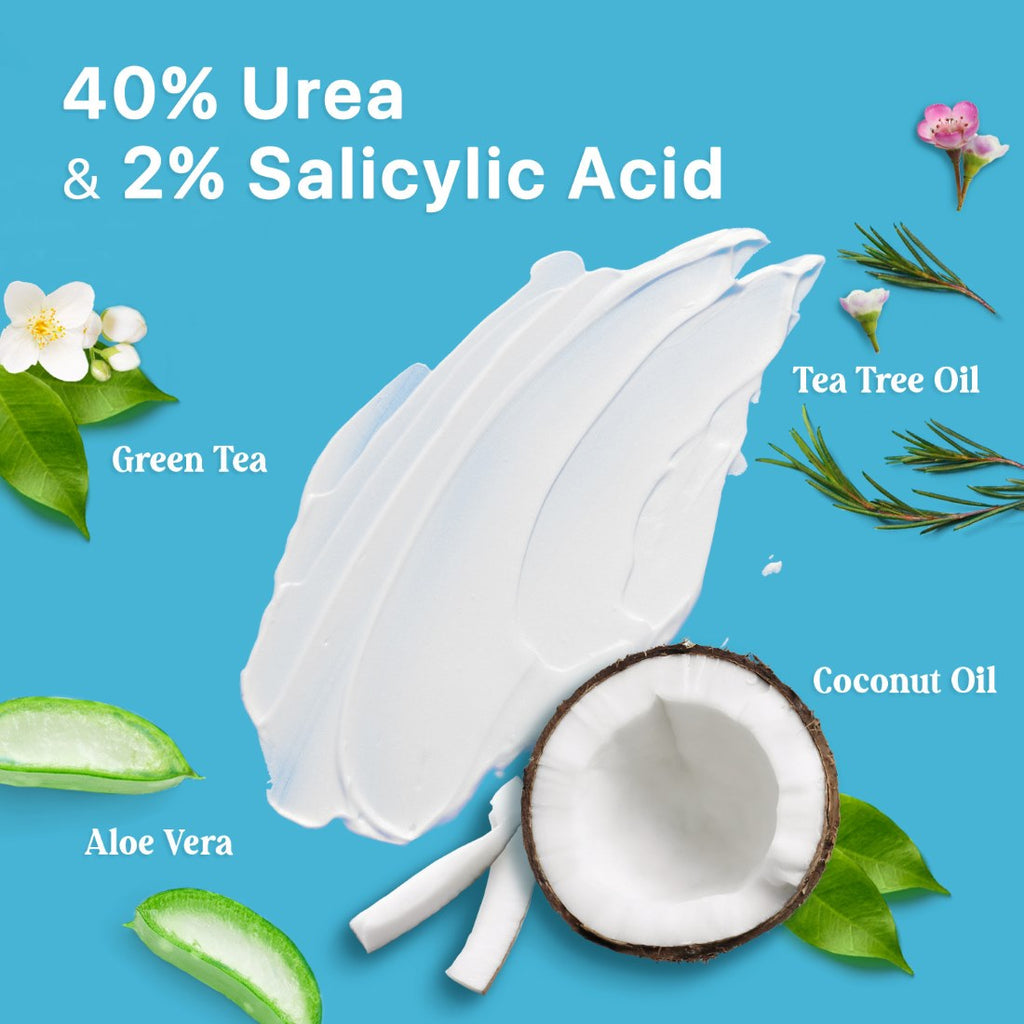 Ebanels 40% Urea Cream & 2 % Salicylic Acid contains Green Tea, Tea Tree oil, Aloe Vera, & Coconut Oil