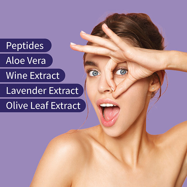 Ebanel Perfection Eye Serum contains peptides, aloe vera, wine extract, lavender extract, olive leaf extract